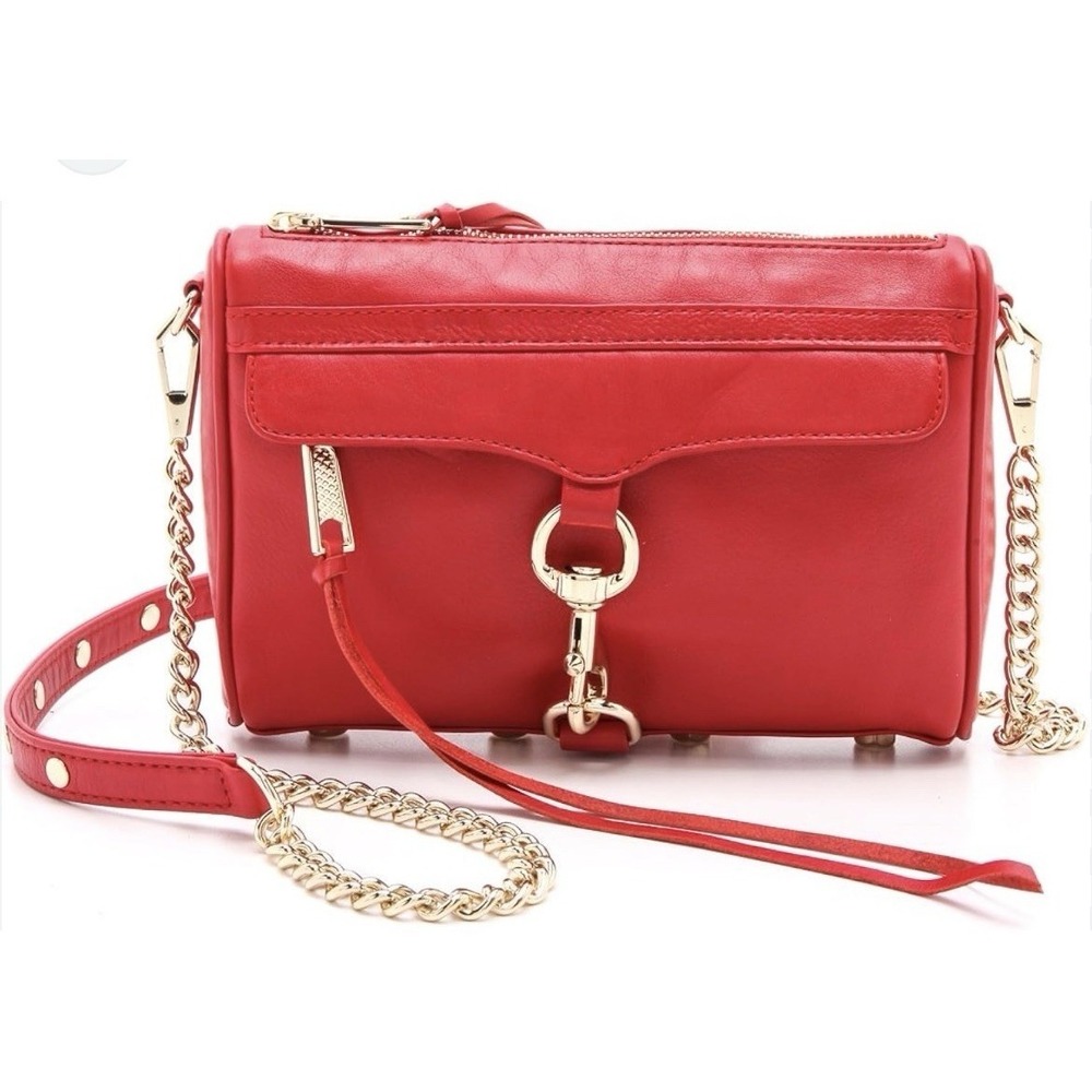 Rebecca Minkoff Red Leather Cross Body Bag Gold Chain Preppy Resort Travel Purse